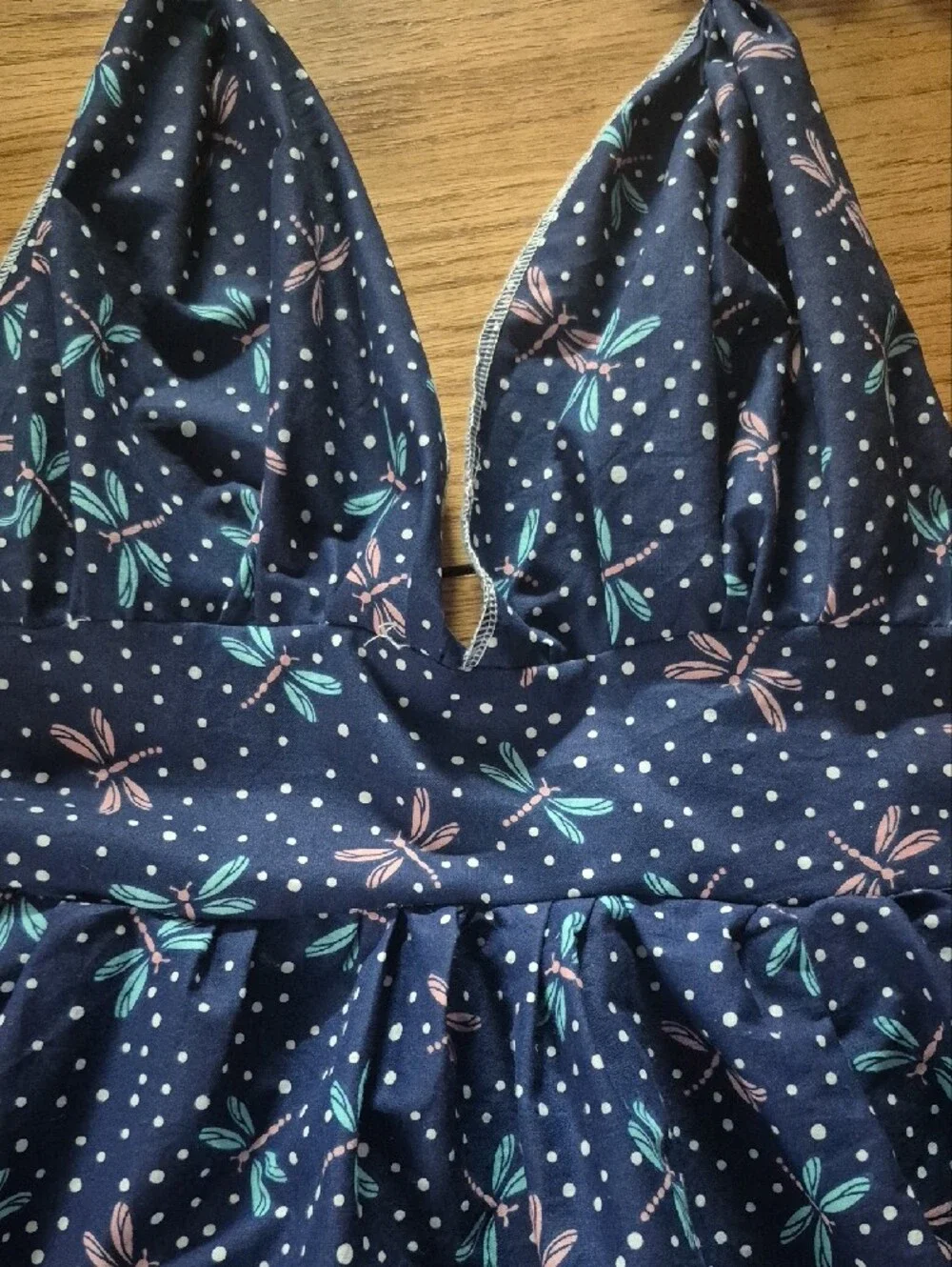 Navy Floral Polka Dot Kitchen Apron with Pink & Teal Accents